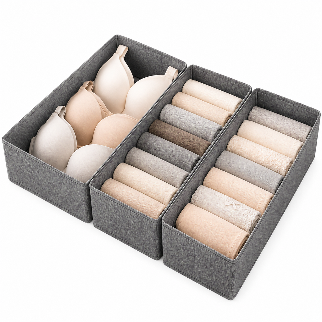 3PC Fabric Underwear Storage Box Drawer Organizers for Closet Organization and Storage of Socks Underwear Ties and More