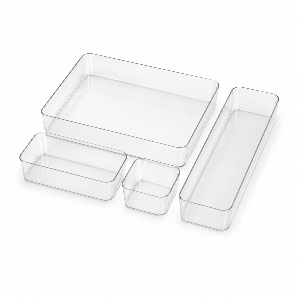 4-Piece Clear Drawer Organiser Set