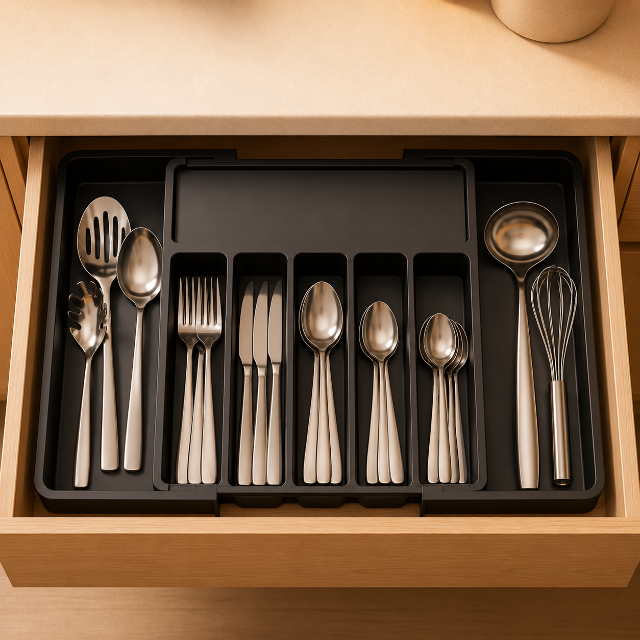 Expandable Cutlery Drawer Organizer, Adjustable Kitchen Utensil Tray Set, Compartment Flatware Storage Divider