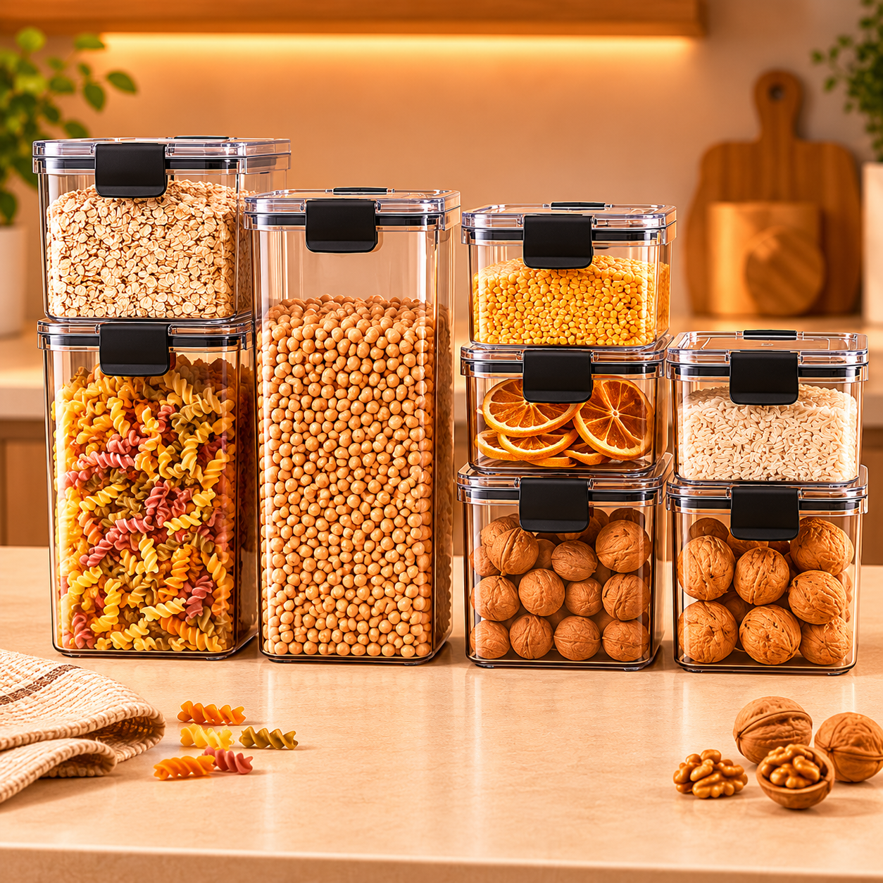 Sealed Jars Kitchen Grain Storage Organizer Large Tank Plastic Moisture-proof Storage Box Household Seasoning Jars Set