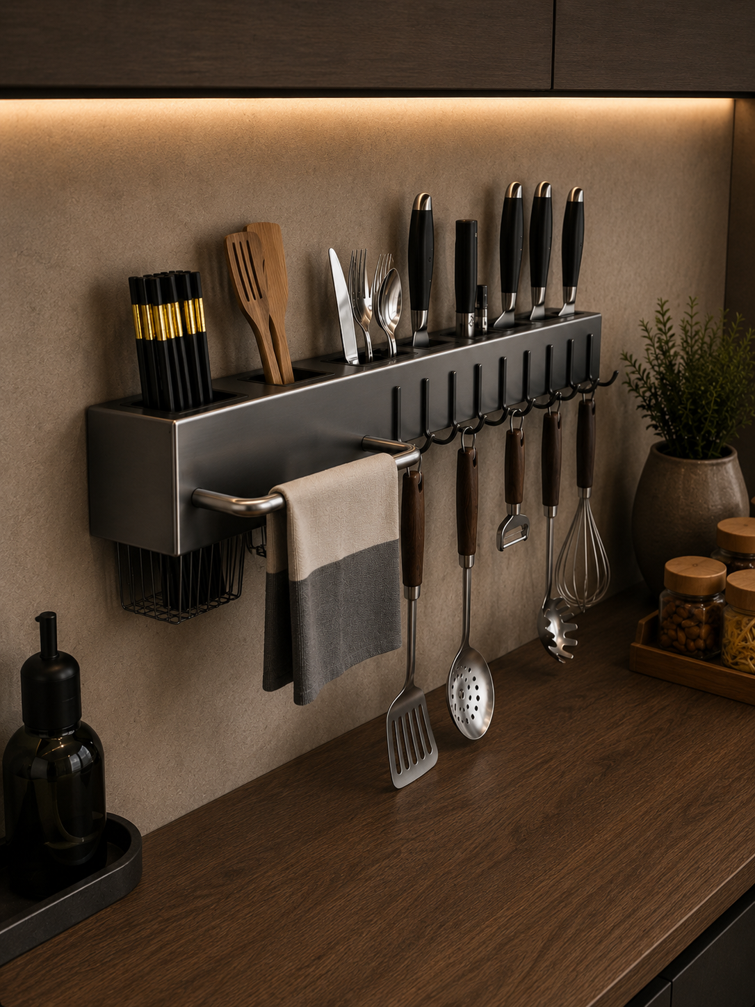 Tool-free kitchen shelf, kitchen accessories, multifunctional wall-mounted chopstick tube, storage for knives and tools