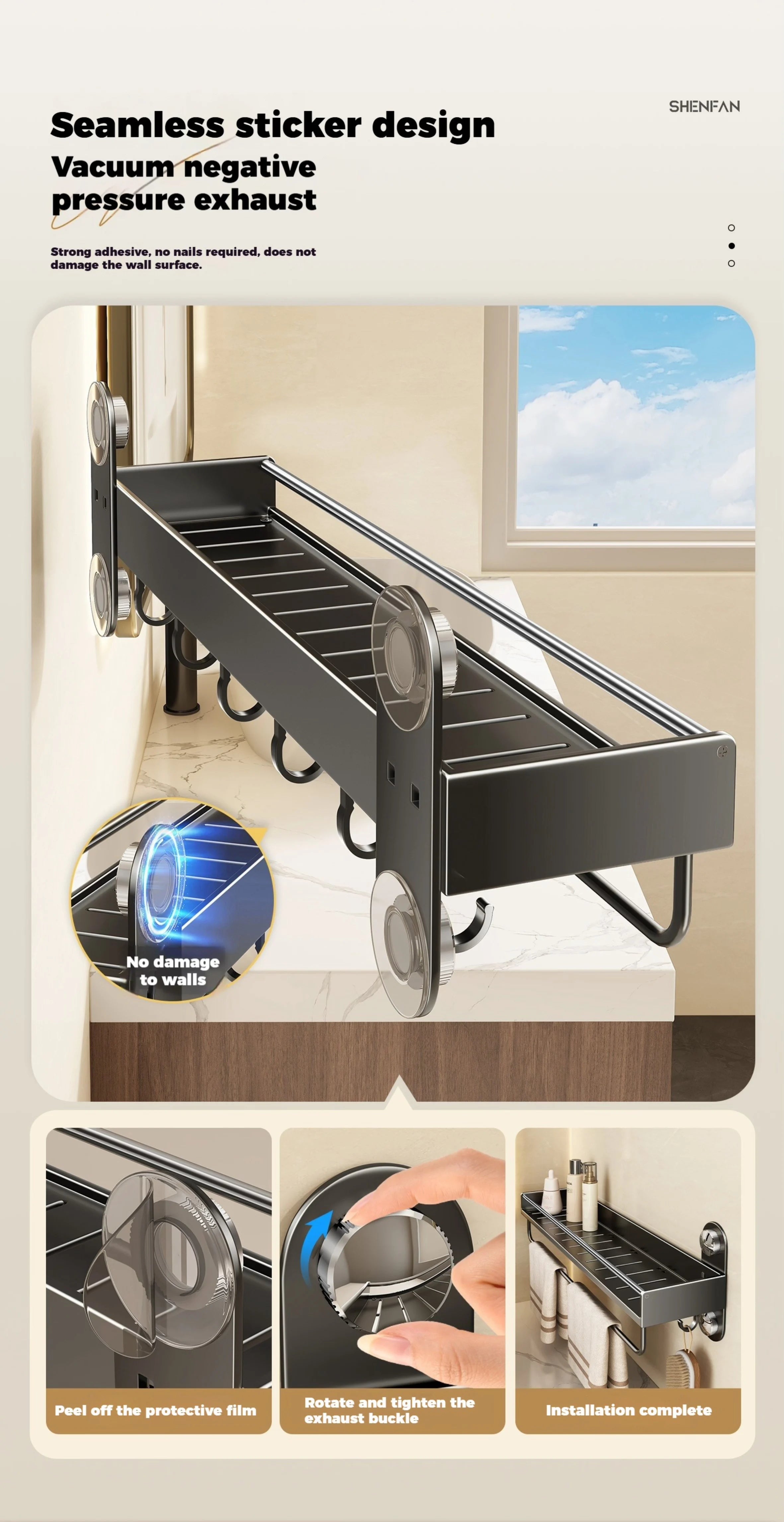 No Drill Bathroom Rack Bathroom Shelf Toilet Stainless Steel and Carbon Steel Hanging Rack Bathroom Organizer Hang On The Wall
