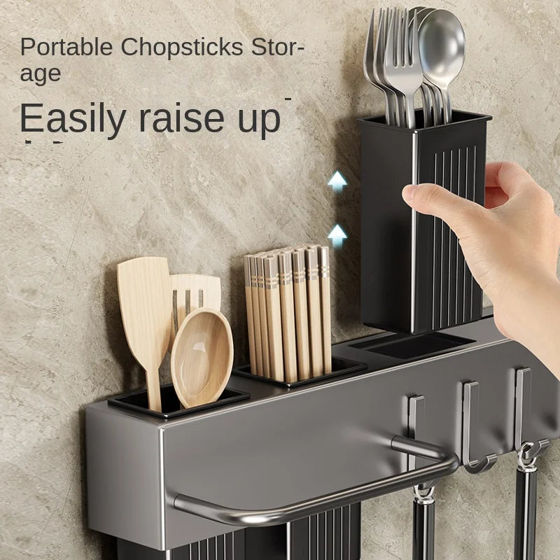 Tool-free kitchen shelf, kitchen accessories, multifunctional wall-mounted chopstick tube, storage for knives and tools