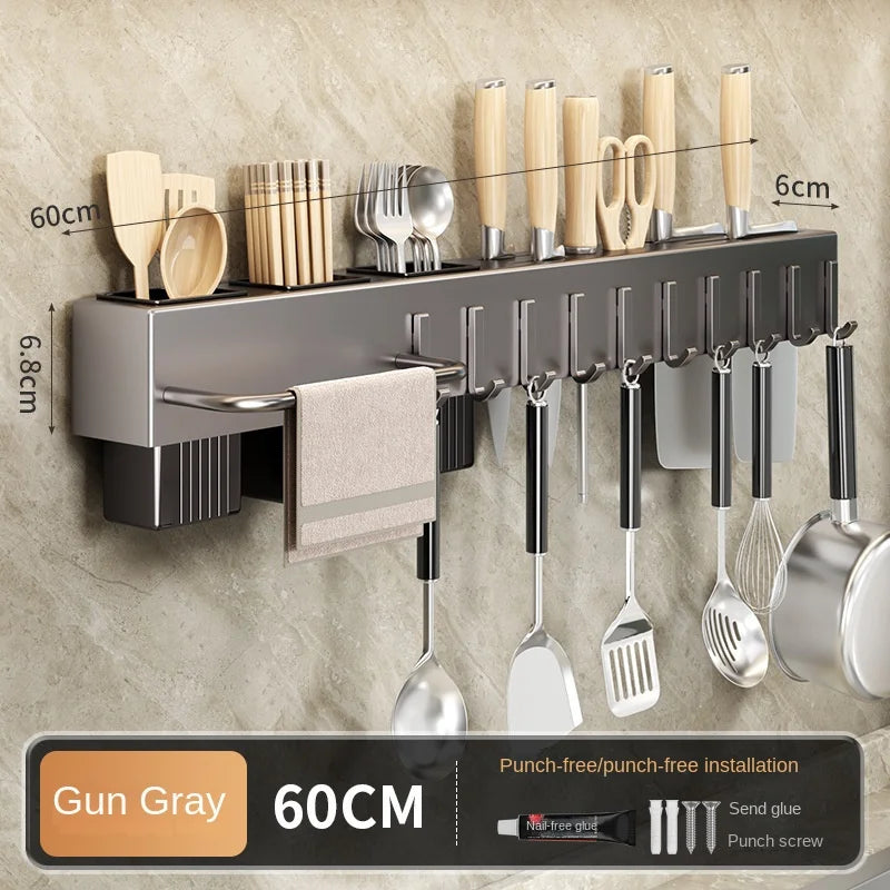 Tool-free kitchen shelf, kitchen accessories, multifunctional wall-mounted chopstick tube, storage for knives and tools