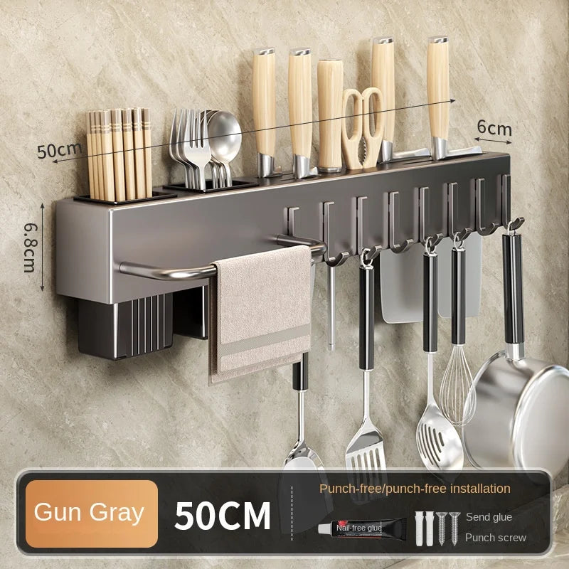 Tool-free kitchen shelf, kitchen accessories, multifunctional wall-mounted chopstick tube, storage for knives and tools