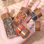 20/1PC Mini Glass Bottles Portable Coffee Beans Storage Container Tube Wood Lid Kitchen Sealed Canister Small Tea Spice Jars