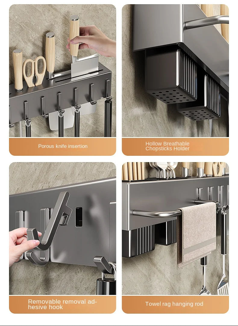 Tool-free kitchen shelf, kitchen accessories, multifunctional wall-mounted chopstick tube, storage for knives and tools
