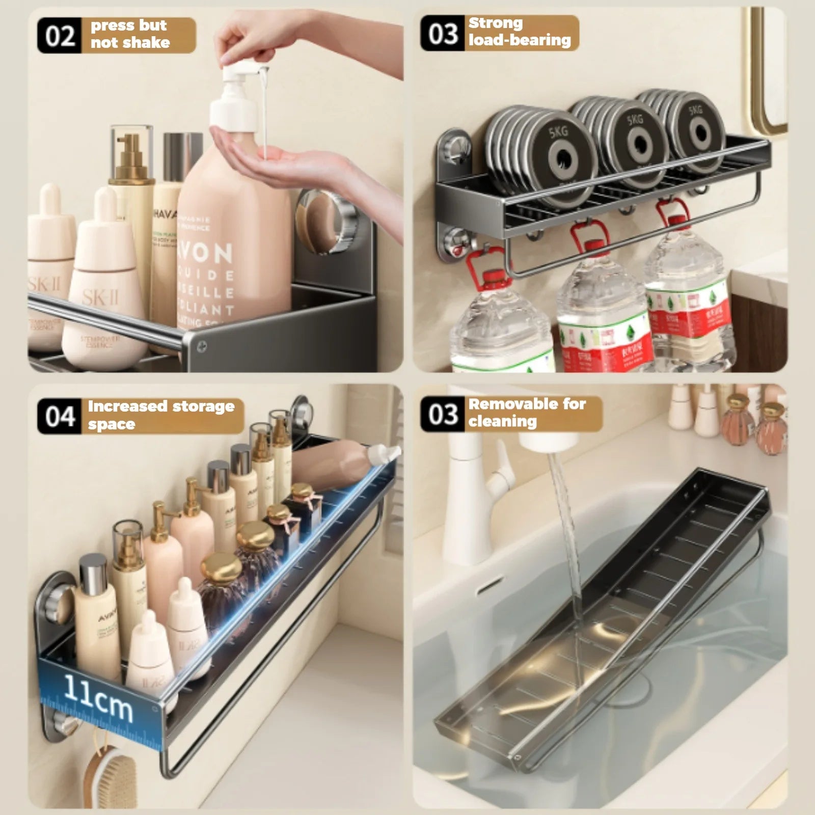 No Drill Bathroom Rack Bathroom Shelf Toilet Stainless Steel and Carbon Steel Hanging Rack Bathroom Organizer Hang On The Wall