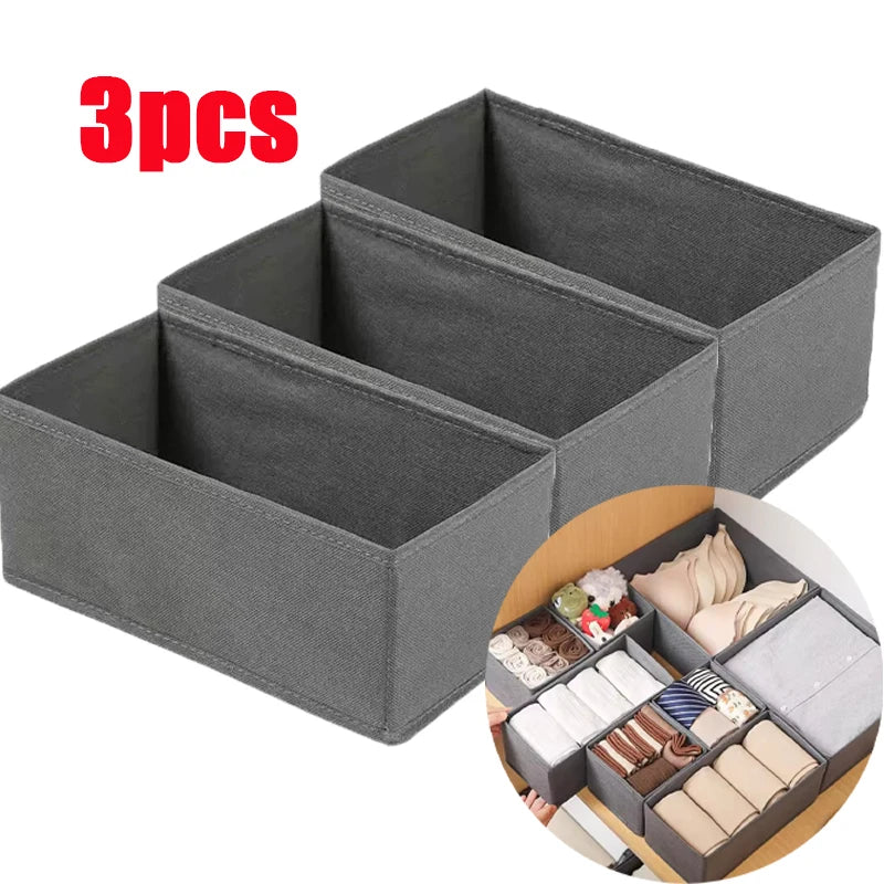 3PC Fabric Underwear Storage Box Drawer Organizers for Closet Organization and Storage of Socks Underwear Ties and More