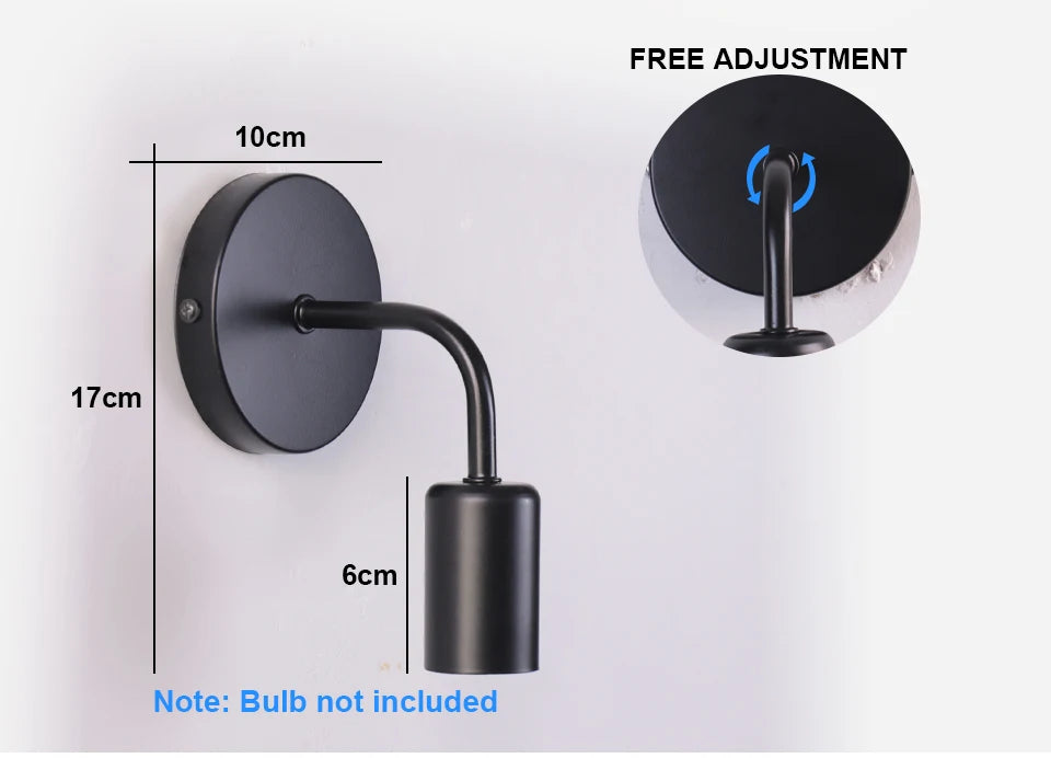 Nordic Modern Wall Lamp Iron Black E27 Indoor Lighting Bedside Bedroom Bathroom Lamp Sconce Wall Light Fixture Industrial Decor
