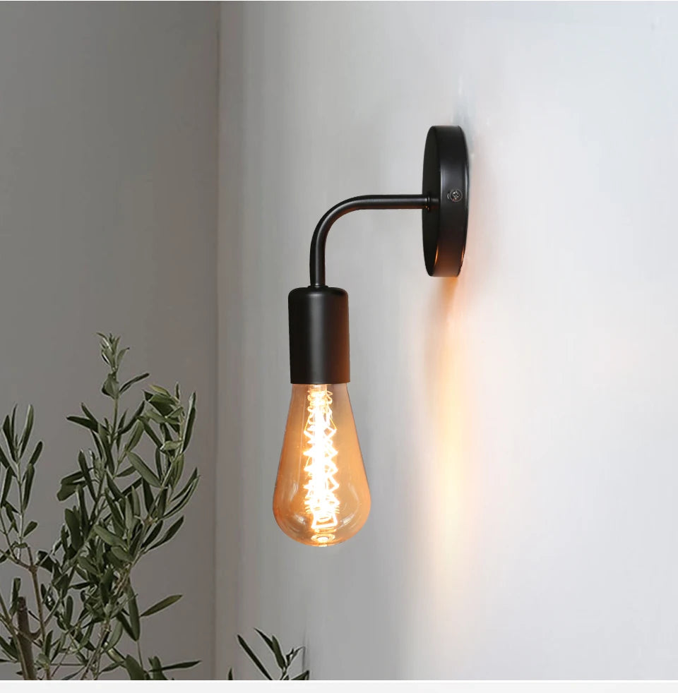 Nordic Modern Wall Lamp Iron Black E27 Indoor Lighting Bedside Bedroom Bathroom Lamp Sconce Wall Light Fixture Industrial Decor