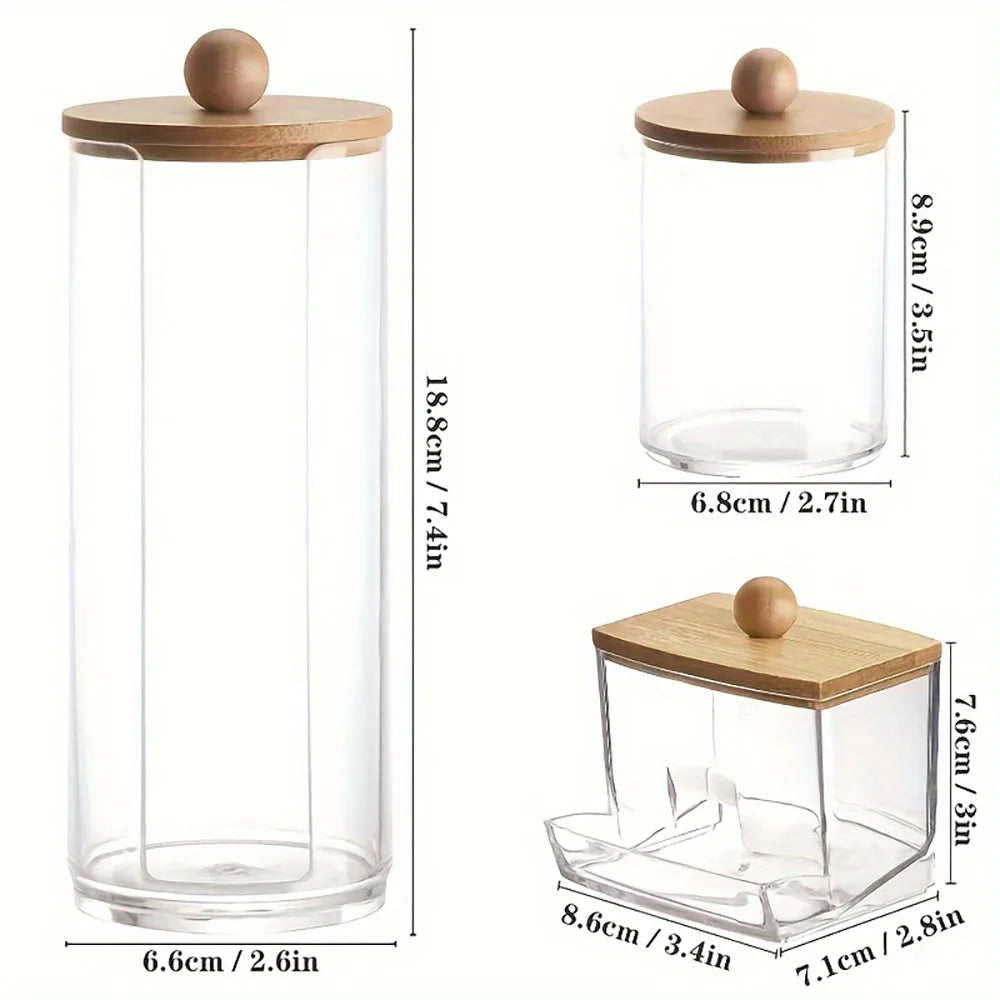 3-Piece Cotton Swab Holder Set, Bathroom Dispenser, Cotton Ball Storage Box, Cotton Swabs, Cotton Pads, and Dental Flossers