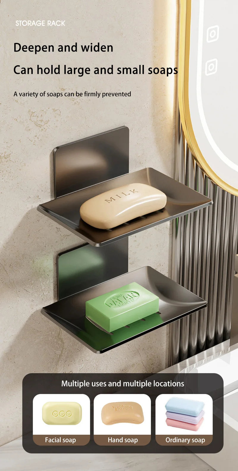 1pc Black Carbon Steel Soap Box Non Perforated Wall Mounted Bathroom Soap Box Bathroom Soap Holder Soap Storage Rack 2025