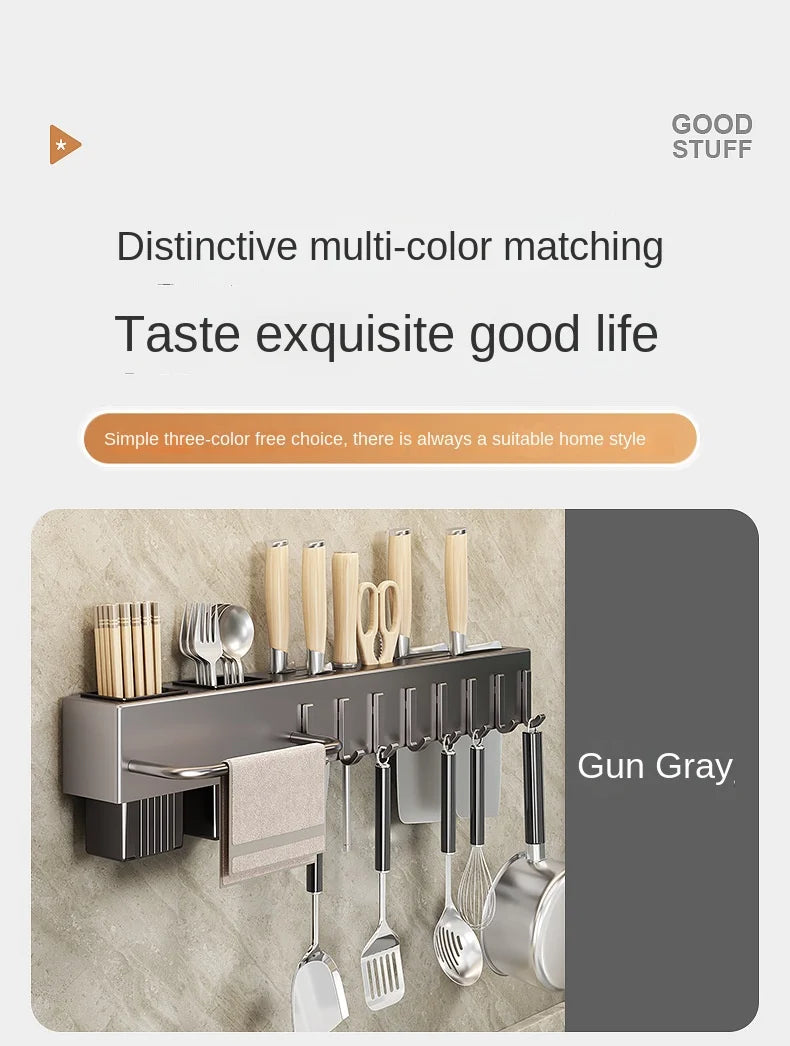 Tool-free kitchen shelf, kitchen accessories, multifunctional wall-mounted chopstick tube, storage for knives and tools