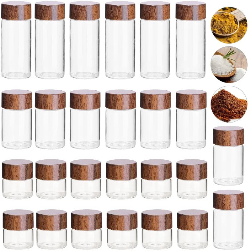 20/1PC Mini Glass Bottles Portable Coffee Beans Storage Container Tube Wood Lid Kitchen Sealed Canister Small Tea Spice Jars