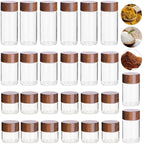 20/1PC Mini Glass Bottles Portable Coffee Beans Storage Container Tube Wood Lid Kitchen Sealed Canister Small Tea Spice Jars