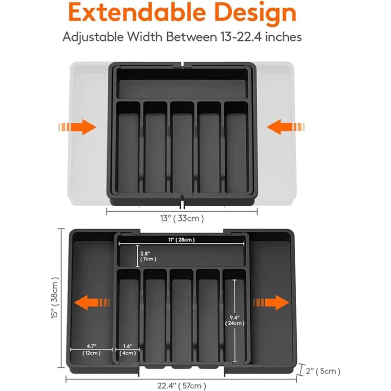 Expandable Cutlery Drawer Organizer, Adjustable Kitchen Utensil Tray Set, Compartment Flatware Storage Divider