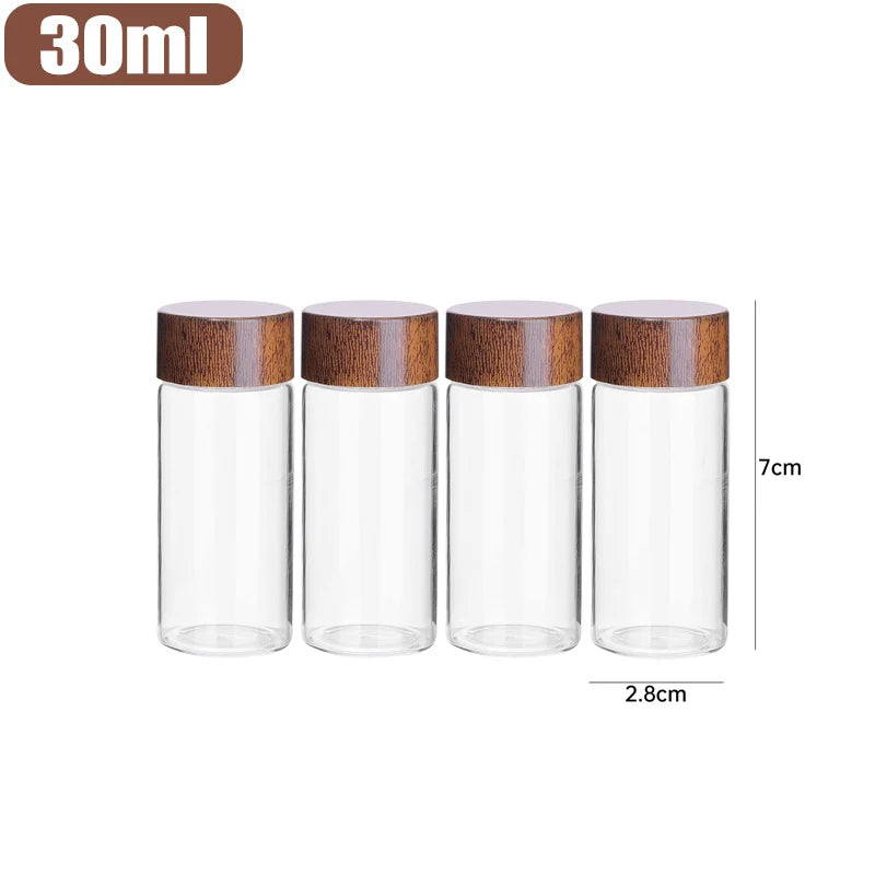 20/1PC Mini Glass Bottles Portable Coffee Beans Storage Container Tube Wood Lid Kitchen Sealed Canister Small Tea Spice Jars