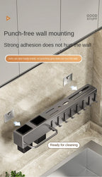 Tool-free kitchen shelf, kitchen accessories, multifunctional wall-mounted chopstick tube, storage for knives and tools