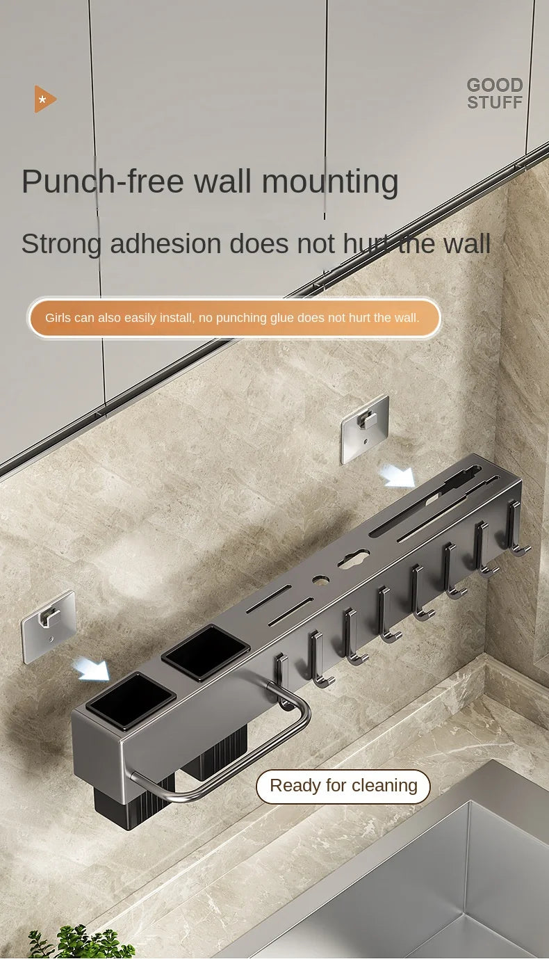 Tool-free kitchen shelf, kitchen accessories, multifunctional wall-mounted chopstick tube, storage for knives and tools