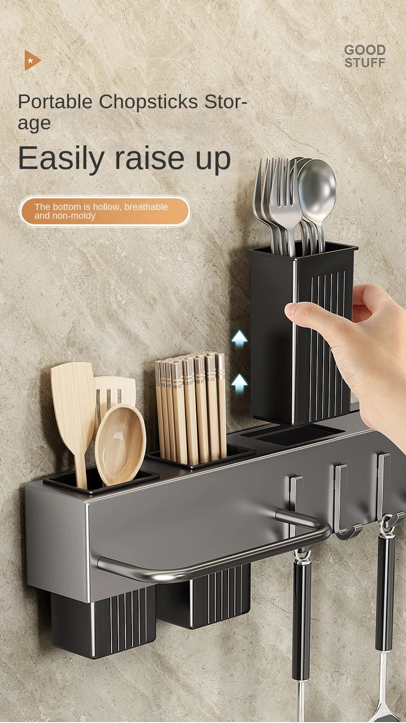 Tool-free kitchen shelf, kitchen accessories, multifunctional wall-mounted chopstick tube, storage for knives and tools