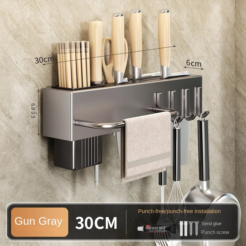 Tool-free kitchen shelf, kitchen accessories, multifunctional wall-mounted chopstick tube, storage for knives and tools