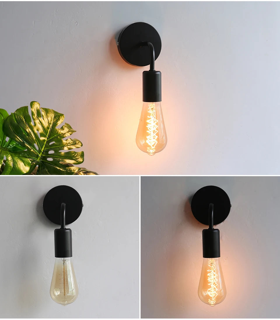 Nordic Modern Wall Lamp Iron Black E27 Indoor Lighting Bedside Bedroom Bathroom Lamp Sconce Wall Light Fixture Industrial Decor