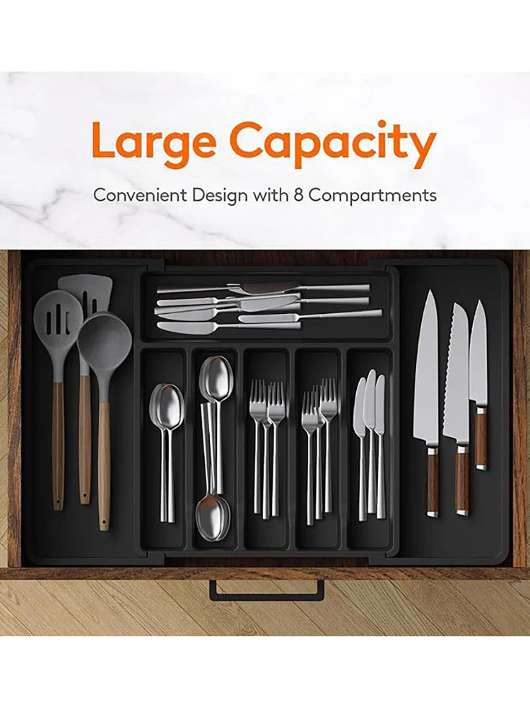 Expandable Cutlery Drawer Organizer, Adjustable Kitchen Utensil Tray Set, Compartment Flatware Storage Divider