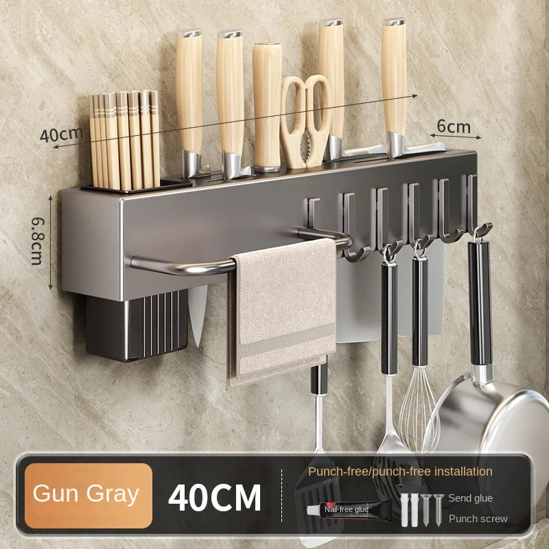 Tool-free kitchen shelf, kitchen accessories, multifunctional wall-mounted chopstick tube, storage for knives and tools