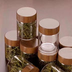 20/1PC Mini Glass Bottles Portable Coffee Beans Storage Container Tube Wood Lid Kitchen Sealed Canister Small Tea Spice Jars
