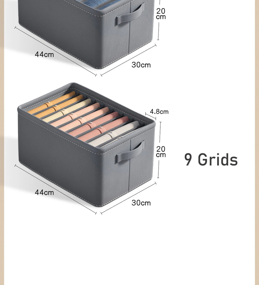Thickened Pants Storage Box Foldable 9/7/6 Grids Organizer for Jeans Sweatshirt Shirt Wardrobe Organizers of Cabinets and Drawer