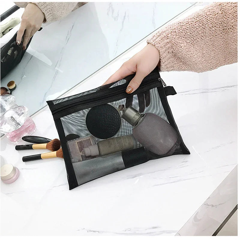 1Pcs Female Make Up Pouch Portable Small Large Toiletry Beauty Case Women Mesh Cosmetic Bag Travel Storage Makeup Bag Organizer