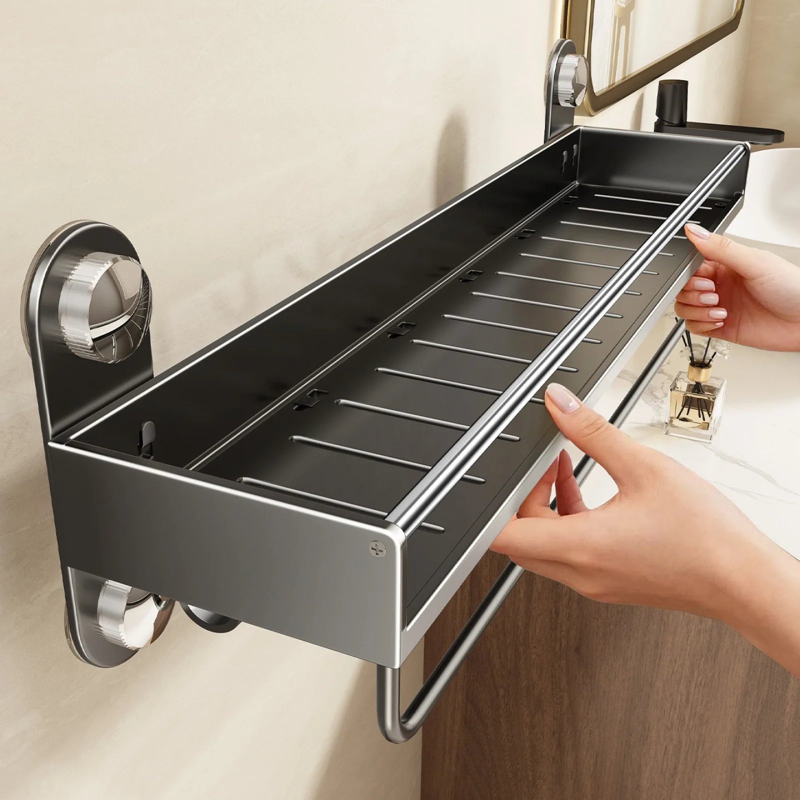No Drill Bathroom Rack Bathroom Shelf Toilet Stainless Steel and Carbon Steel Hanging Rack Bathroom Organizer Hang On The Wall