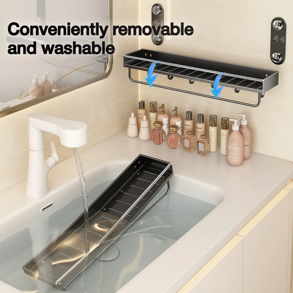 No Drill Bathroom Rack Bathroom Shelf Toilet Stainless Steel and Carbon Steel Hanging Rack Bathroom Organizer Hang On The Wall