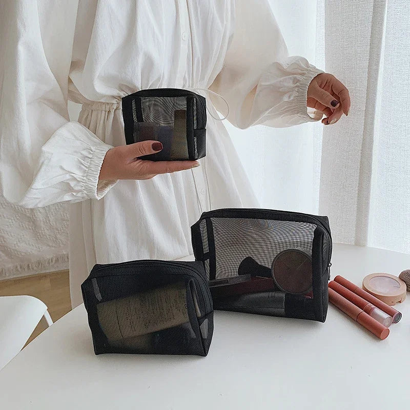 1Pcs Female Make Up Pouch Portable Small Large Toiletry Beauty Case Women Mesh Cosmetic Bag Travel Storage Makeup Bag Organizer