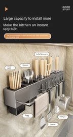 Tool-free kitchen shelf, kitchen accessories, multifunctional wall-mounted chopstick tube, storage for knives and tools