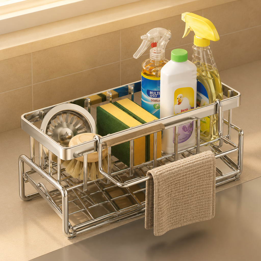 Kitchen stainless steel shelf, sponge drain rack, sink drainage rack, dishwashing supplies, dishcloth storage, drainage rack