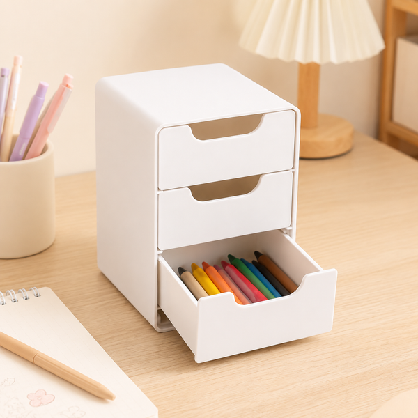 3-Tier Plastic Cosmetic Storage Box Organizer with Drawers Multifunctional Countertop Storage for Jewelry Office Supplies